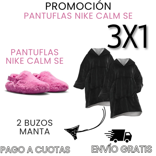 3X1: 2 BUZOS MANTA + PANTUFLAS NIKE CALM SE