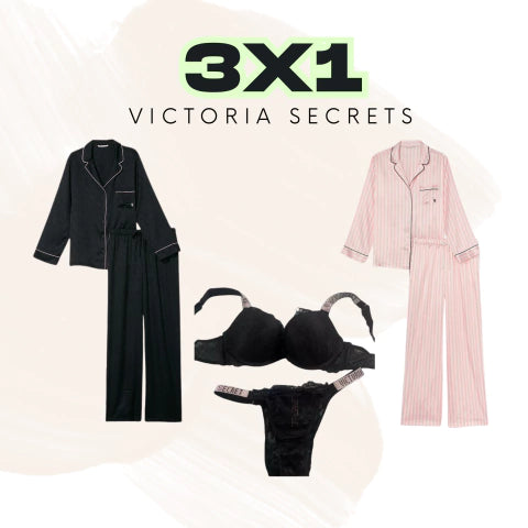 3x1 Sensual & Chic Victoria’s Secret – Pijama Rosa y Negro + Conjunto de Lencería