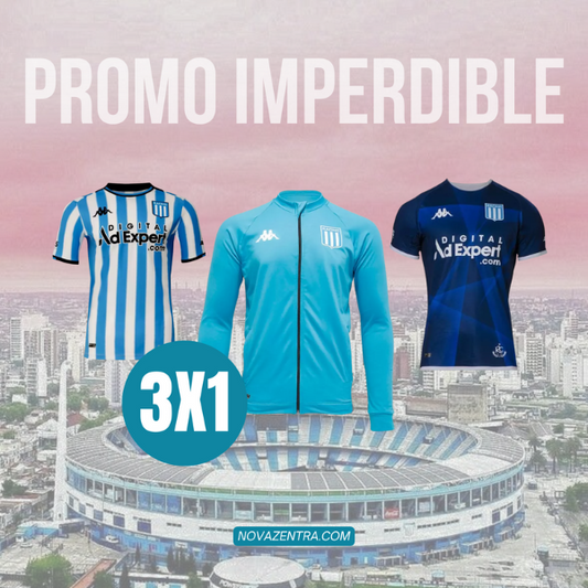 3x1: Campera Celeste + Camiseta Titular + Camiseta Suplente Azul de Racing Club